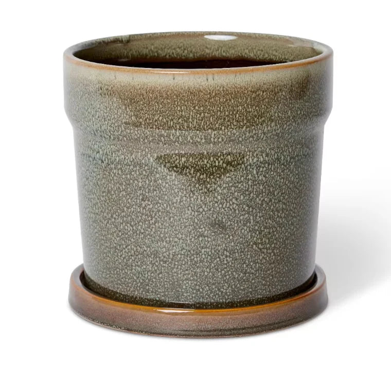 Elme Living | Austin Pot with saucer Medium Blue Brown